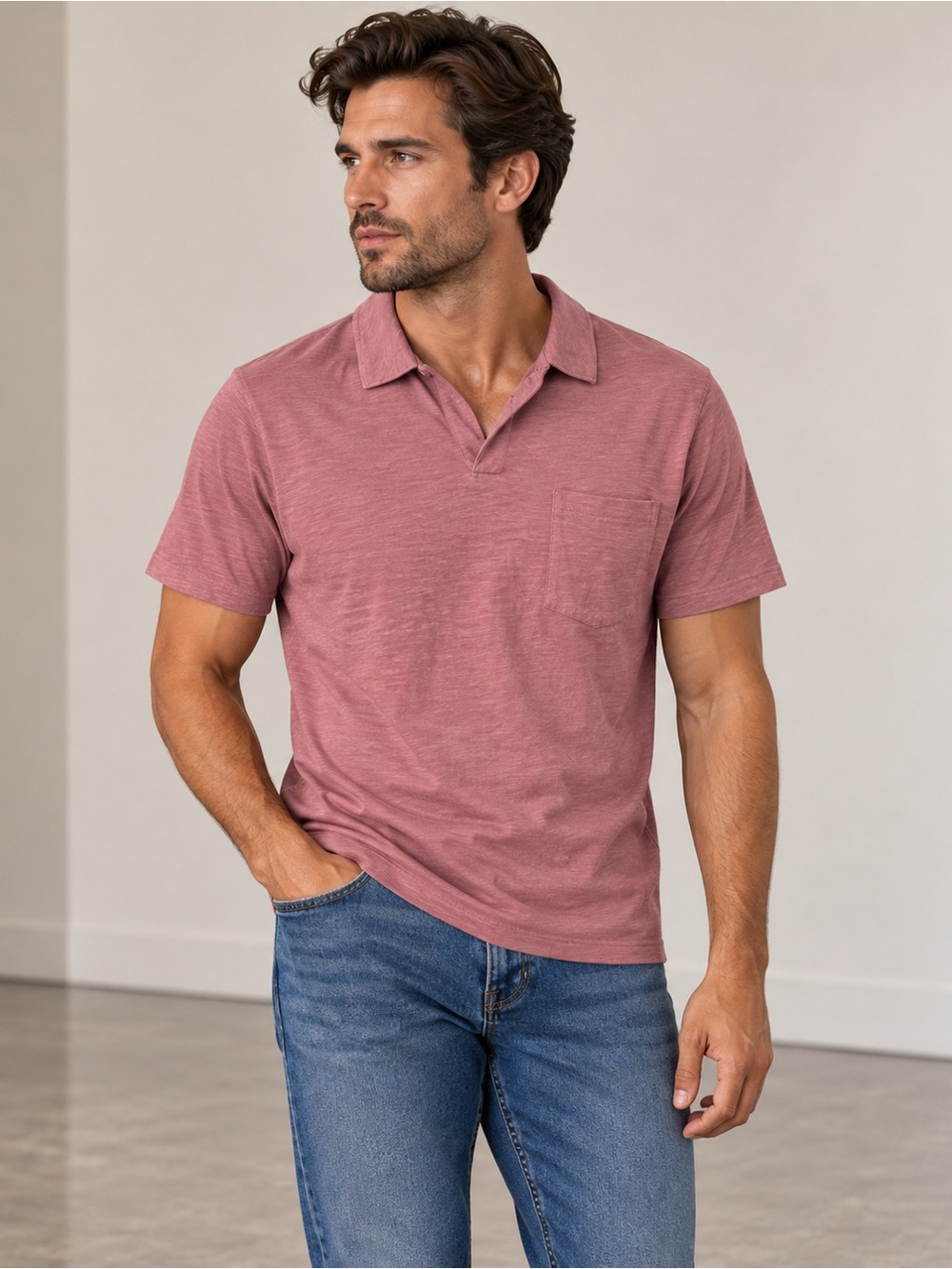 Abercrombie & Fitch Men's Johnny Collar Slub Polo Pink Red Size L